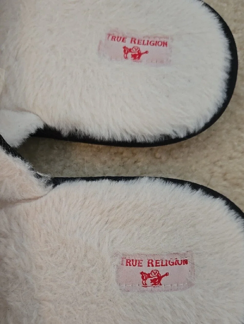 True Religion Black Denim Mens Slippers with Red Logo
